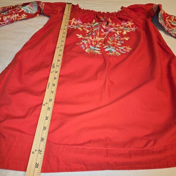 Free People Off Shoulder Embroidered Boho Dress S Red Floral Festival Gypsy Chic - Picture 9 of 12
